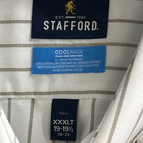 Stafford Shirt Men XXLXT Brown Striped Button Down Coolmax Office Career Preppy - Picture 4 of 9